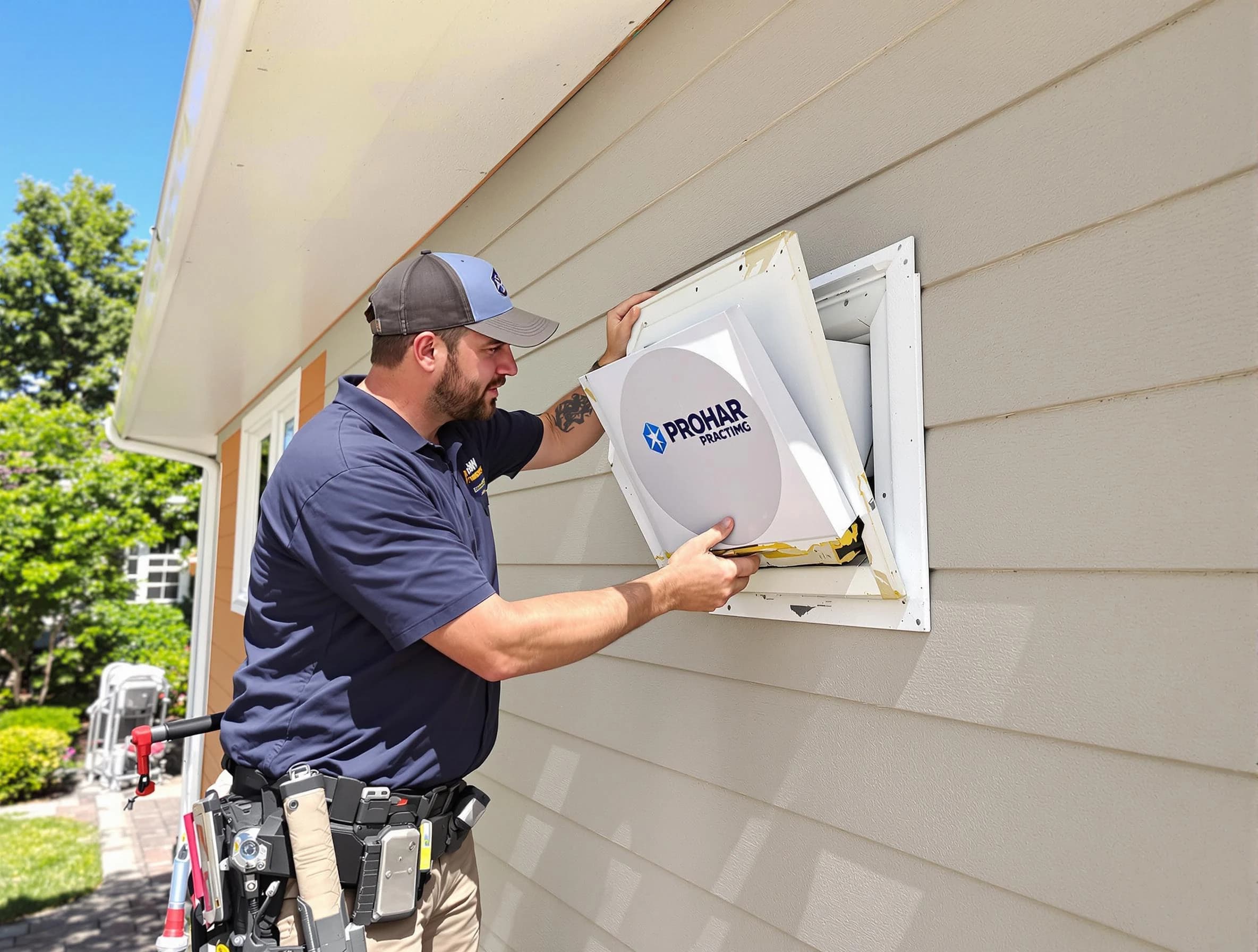 East Basin Dryer Vent Cleaning technician installing a new protective dryer vent cover on a home in East Basin