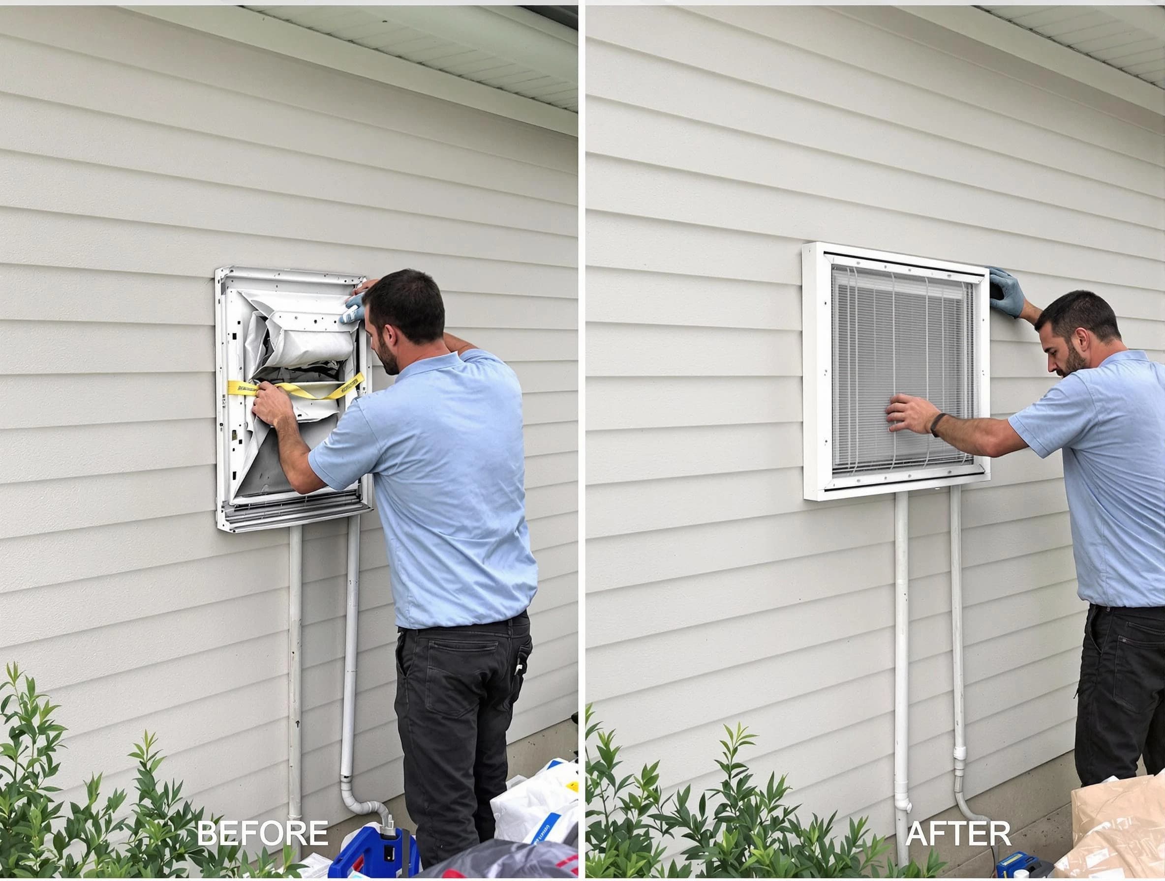 East Basin Dryer Vent Cleaning technician installing high-quality dryer vent cover at a residential property in East Basin